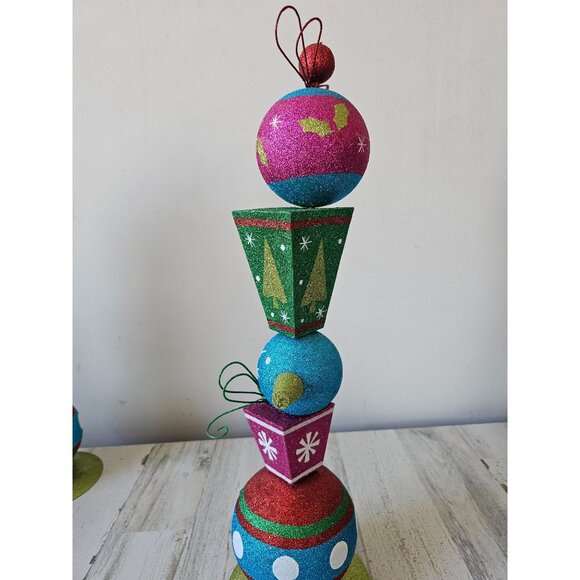 Pier 1 glitter ornament centerpiece vintage Xmas decor blue green unique retired - Picture 5 of 10